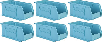Hudson Exchange 11" x 5-1/2" x 5" (6 Pack) Plastic Stackable Storage Bin and Hanging Container, Light Blue
