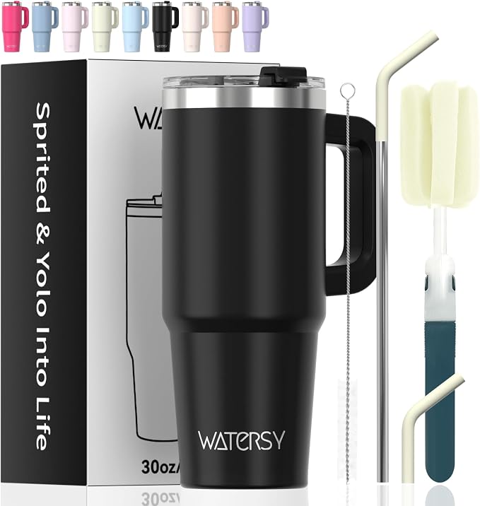 20 oz Tumbler with Handle, Tumbler with Lid and Straw, Double Wall Insulated by Watersy