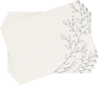 Royalty Art Creamy White Boho Placemats, 4 Pc. Set, Non-Slip Cork Backed, Wipeable Heat Resistant Surface for Kitchen and Dining Table Protection, Cute Floral Pattern for Farmhouse or Rustic Decor