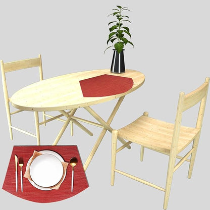 PIGCHCY Wedge Shaped Placemats for Dining Table Cross-Weave Washable Vinyl Placemat Heat Resistant Round Table Mats Set of 4 (Burgundy Red)