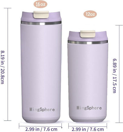 12oz Insulated Stainless Steel Coffee Cup, Lavender Purple | Travel Coffee Mug - Image 6