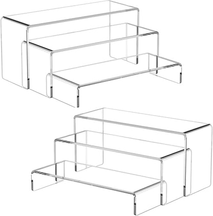 Ouskr 6 Pcs Acrylic Risers for Display, 8.8 In Large Acrylic Display Riser, Clear Display Stands for Shelf Dessert Cupcake Candy Food Tabletop Collectibles Product Bar Action Figure Jewelry Showcase