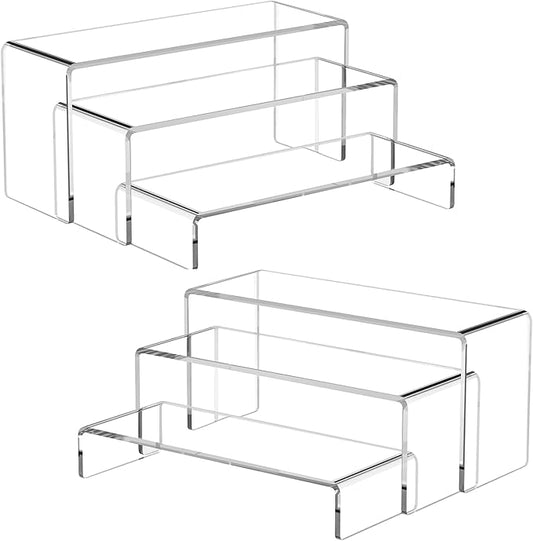 Ouskr 6 Pcs Acrylic Risers for Display, 8.8 In Large Acrylic Display Riser, Clear Display Stands for Shelf Dessert Cupcake Candy Food Tabletop Collectibles Product Bar Action Figure Jewelry Showcase
