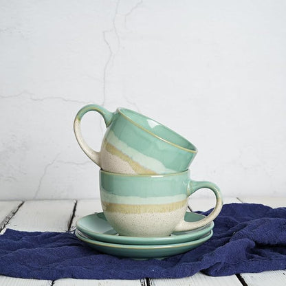 Bosmarlin Ceramic Cappuccino Cup and Saucer Set of 2, 10 Oz, Coffee Cups - Image 6