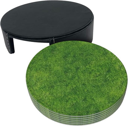 6 Pcs Green Grass Leather Coasters - Image 4