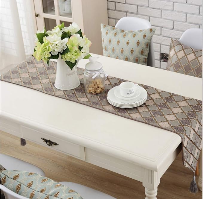 TM Modern Fall Jacquard Weave Geometric Table Runners Coffee Color - Image 5