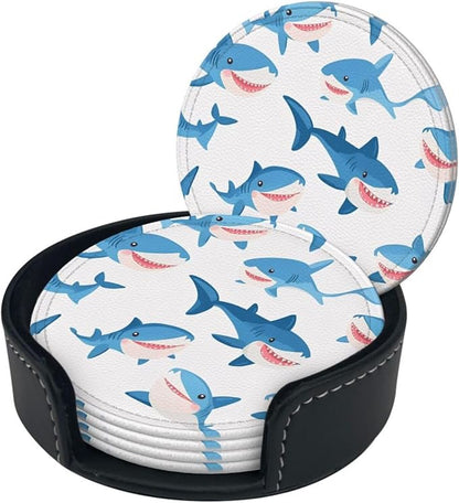 Cartoon Blue Sharks Leather Coasters Set of 6 - Image 6