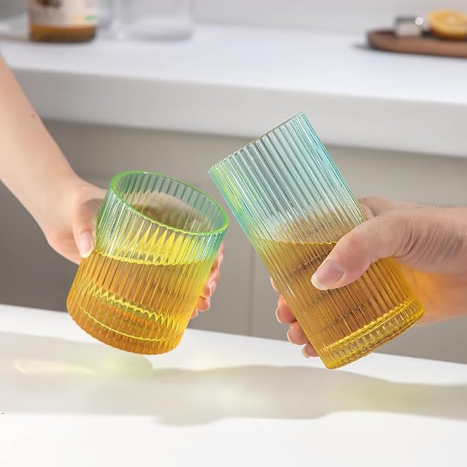 Ribbed Drinking Glasses 8pcs, 12oz and 10oz Glassware, Tumbler Glasses Cup Set - Image 4