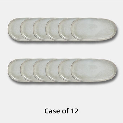 Organic Shape Highland Ceramic Serving Tray, 12pcs 11.625 * 5.125inch Handmade Reactive Glaze Stoneware Tray with Wavy Edge, for Kitchen, Microwave & Dishwasher Safe, Scratch Resistant-Grey