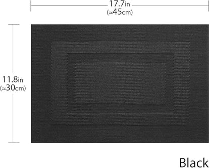 PIGCHCY Placemats Set of 12 Washable Durable Place Mats Vinyl Heat Resistant Non-Slip Table Mats Indoor Outdoor (Pure Black)