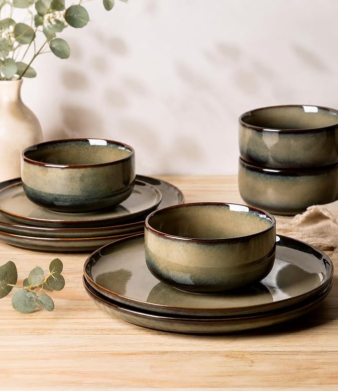 Ceramic Dinnerware Set for 4, 16-Piece Plates and Bowls Set | Handmade Reactive - Image 4