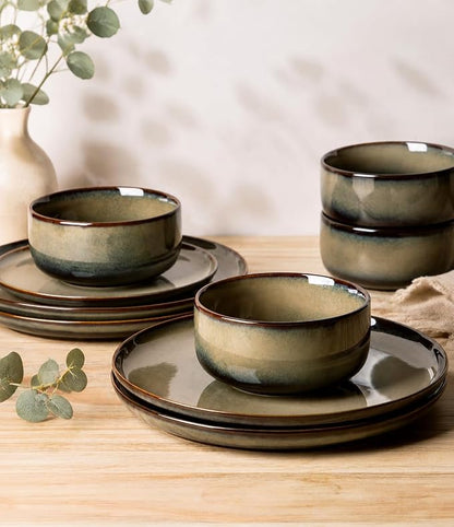 Ceramic Dinnerware Set for 4, 16-Piece Plates and Bowls Set | Handmade Reactive - Image 4