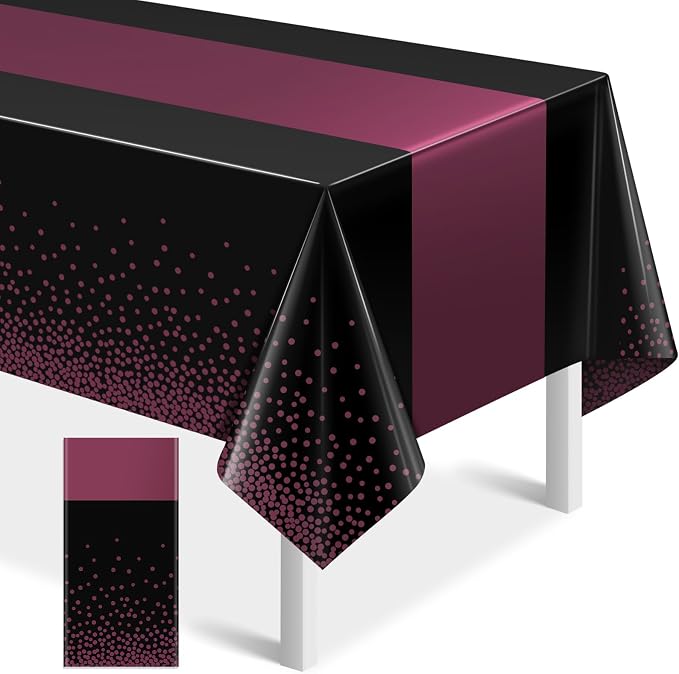 1Pcs Black and Maroon Tablecloth Party Decorations, Plastic Black Table Cloth by MASHAN