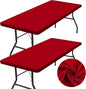 homing 2 Pack Rectangle Table Cloth, Elastic Fitted Fabric Tablecloth Fits for 6 Foot Folding Tables, Washable Table Cover for Picnic, Camping, Indoor & Valentine's Day (Red, 30" x 72")