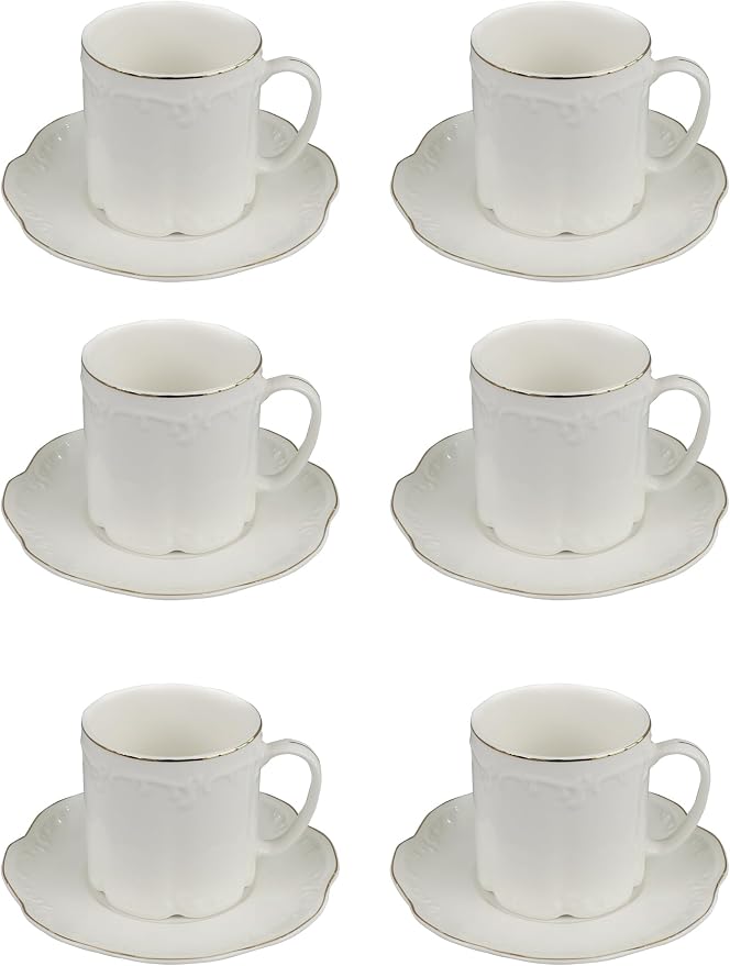 GuangYang 7oz Fine Porcelain Tea Cups and Saucers Set by HOME
