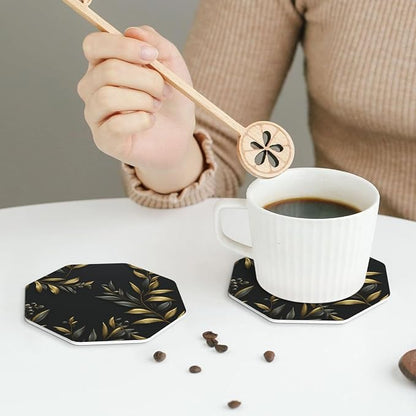 4Pcs Leather Coaster for Drinks Golden Olive Branch Cup Coasters Aesthetic - Image 6