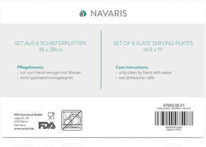 Navaris Natural Slate Serving Plates - Set of 6 Place Mat Serving Trays - Large Rectangular Stone Table Mat Serving Platter Tiles - 15" x 11"