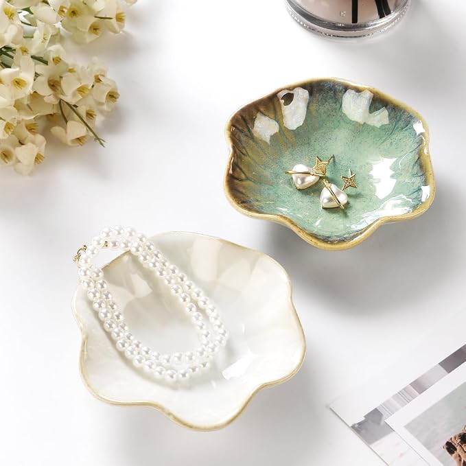 JAMEND CLXP Lotus Leaf Shape Ring Holder Dish, Small Key Bowl, Ceramic Trinket - Image 4