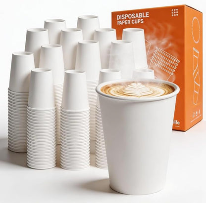 MOUMOULIFE Disposable Paper Coffee Cups 8 oz 500 Count Bulk, Leak-Proof White by moumoulife