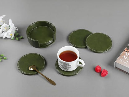Leather Coasters Set of 6 with Holder, Tabletop Protection, Coffee Table & Bar - Image 9