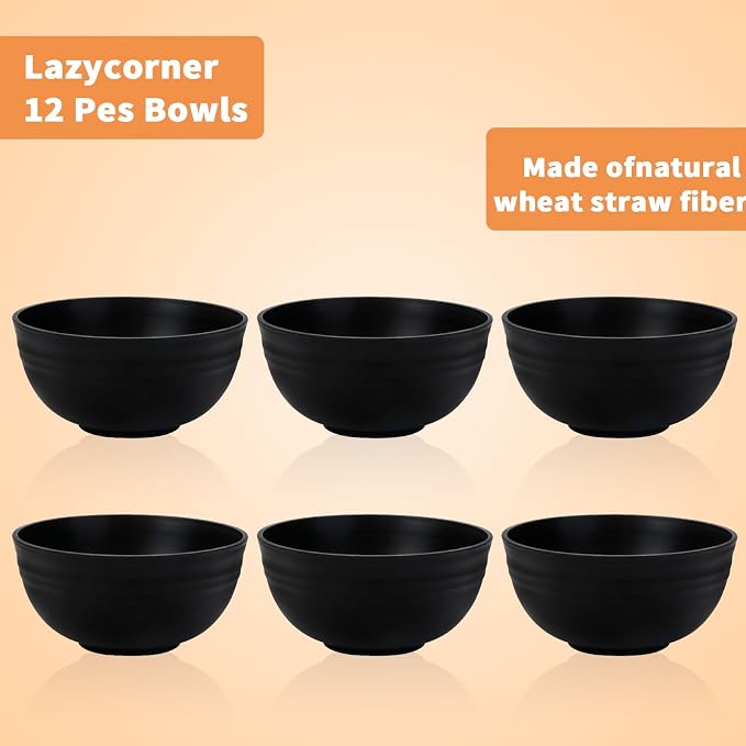Lazycorner 12 Pcs Wheat Straw Cereal Bowls 26 Oz Wheat Straw Bowls Set Reusable - Image 2