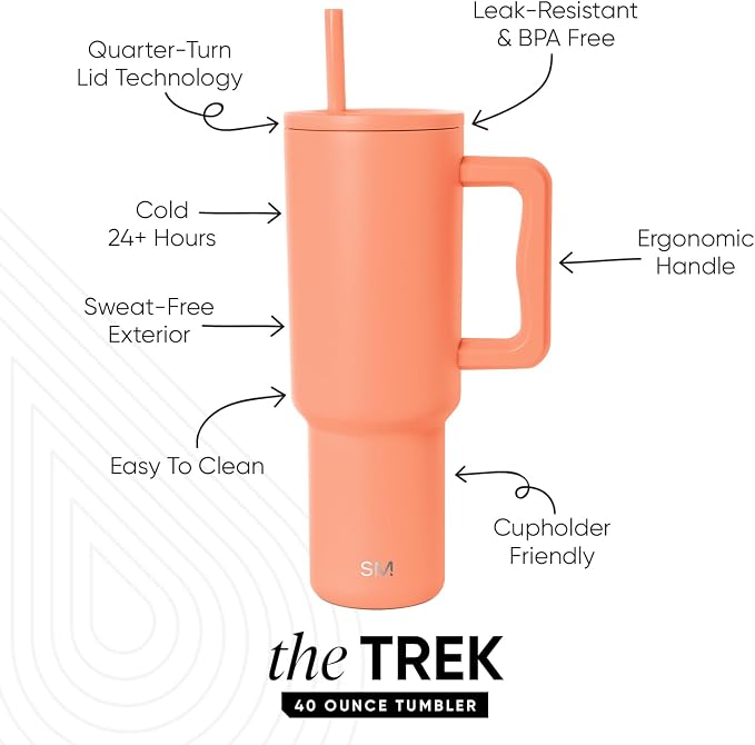 Simple Modern Tumbler with Handle and Straw | 40oz | Orange | Trek Tumbler - Image 2