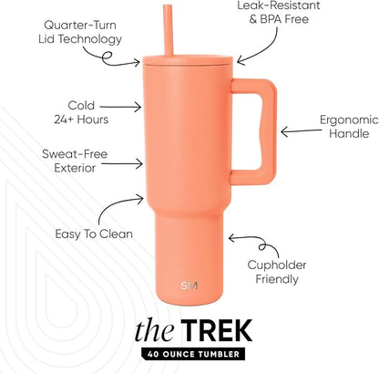 Simple Modern Tumbler with Handle and Straw | 40oz | Orange | Trek Tumbler - Image 2