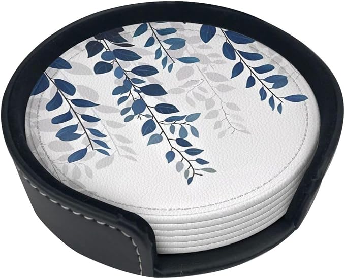 6 Pcs Blue Eucalyptus Leather Coasters - Image 2