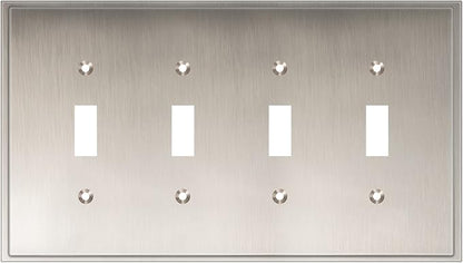 Henne Bery Soft Modern Decorative Wall Plate Switch Plate Outlet Cover (Quad Toggle, Satin Nickel)