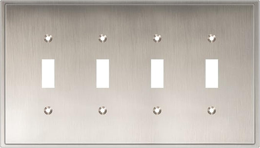Henne Bery Soft Modern Decorative Wall Plate Switch Plate Outlet Cover (Quad Toggle, Satin Nickel)