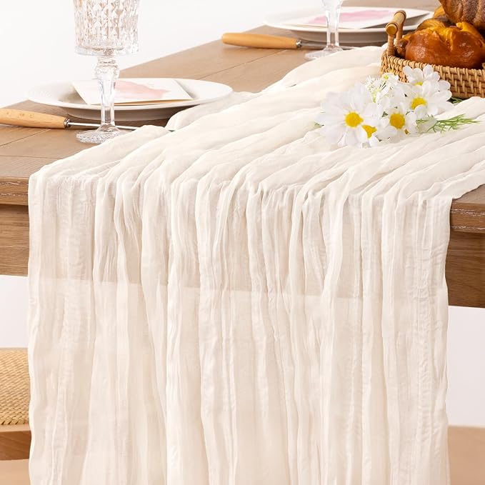 2 Pack Ivory White Cheesecloth Table Runner Rustic Gauze Centerpiece | - Image 2