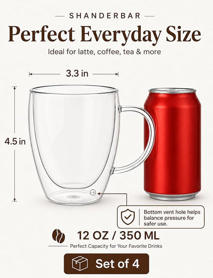 12oz Double Walled Glass Coffee Mugs - Image 2