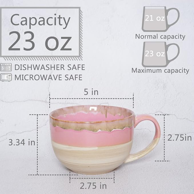 Ceramic Jumbo Coffee Mug Set of 2, 23 Oz, Large Mug Soup Bowls - Image 2