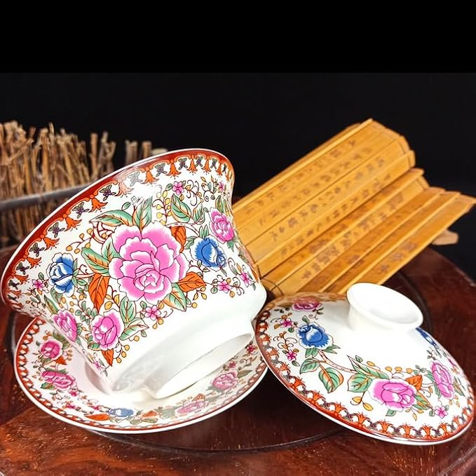 Chinese Gaiwan Tea Cup, Asian Traditional Porcelain Kungfu Handleless Tea Cup - Image 3