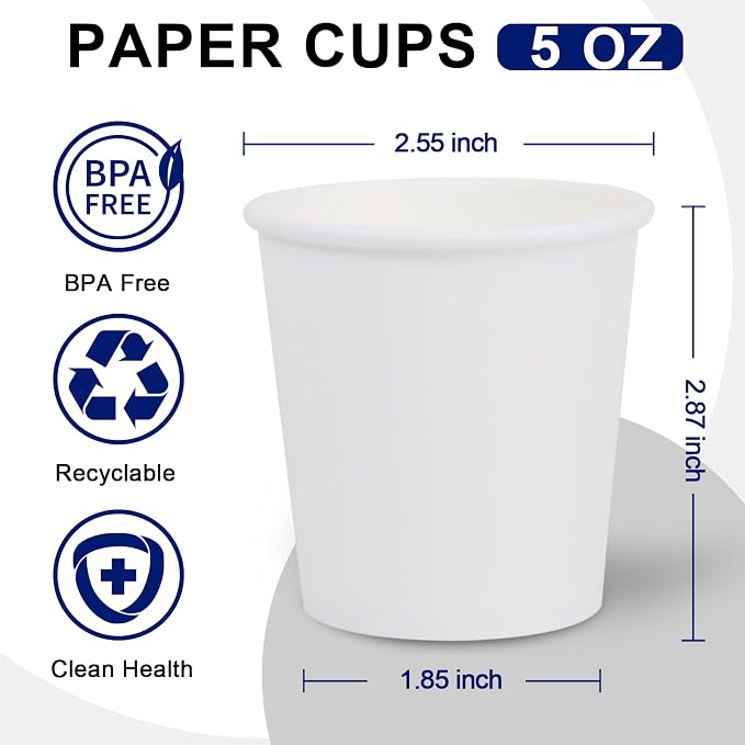 Clawsoff 5 oz 300 Count White Paper Cups Disposable Bathroom Mouthwash Cups | - Image 2