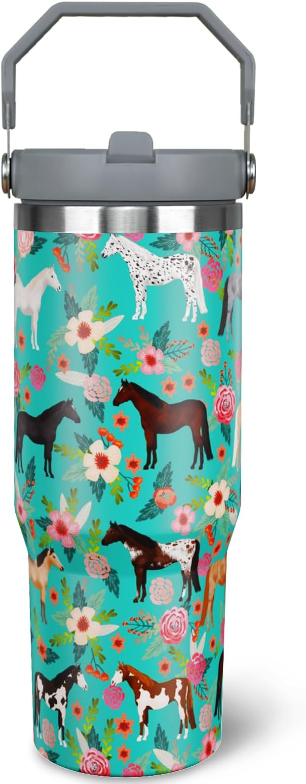 30 oz Horse Tumbler with Handle and Flip Straw, Vacuum Insulated Water Bottle by awufncksn
