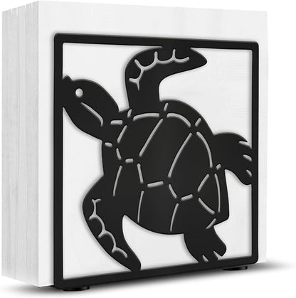 Sea Turtle Napkin Holder for Table Countertops, Matte Black Decorative Standing Napkin Dispenser for Kitchen Dining Outdoor, Farmhouse Metal Paper Cocktail Napkin Storage Holder