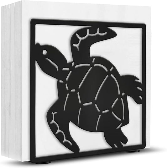 Sea Turtle Napkin Holder for Table Countertops, Matte Black Decorative Standing Napkin Dispenser for Kitchen Dining Outdoor, Farmhouse Metal Paper Cocktail Napkin Storage Holder