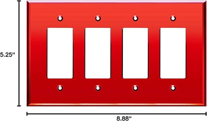 LIDER Reflective Acrylic Decorator Wall Plate, Mirrored Light Switch Plate, Plexiglass Outlet Cover, Acrylic Glass, Oversized 4-Gang 5.25" x 8.88", LWP-34O-ARD, Red