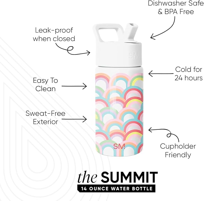 Simple Modern Kids Water Bottle & Toddler Cup | 14oz | Rainbows | Insulated - Image 2