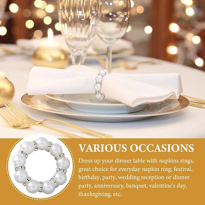12Pcs Pearl Napkin Rings, Imitation Pearl Ring Napkin Wedding Beaded White | - Image 6