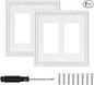 White Modern Decorative Wall Plate Light Switch Cover Decorator Outlet Covers Rocker Switch Plates Bamboo Fiber Material Wall Plates for Kitchen Bathroom (2 Gang Double Decorator-2 Pack)