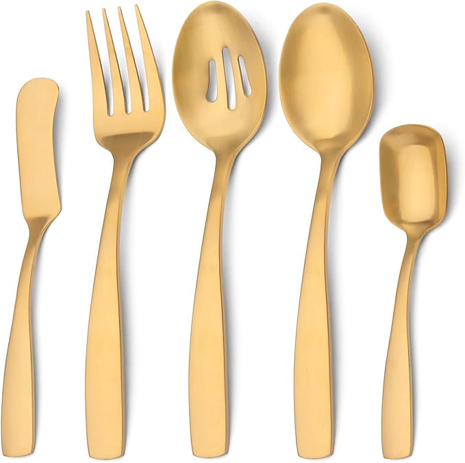 O.C.E. 5-Piece Matte Gold Serving Flatware Silverware Set, Utensil Set of by OCEExquisitesilverware