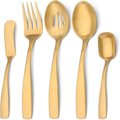 O.C.E. 5-Piece Matte Gold Serving Flatware Silverware Set, Utensil Set of by OCEExquisitesilverware