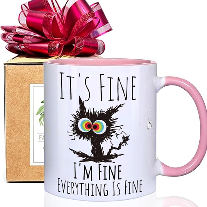 FALJIOK Pink Cat Funny Casual 11oz 0.33L Porcelain Reusable Cylinder Coffee Mug by FALJIOK