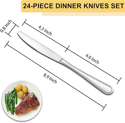 BEWOS 24-Piece Dinner Knives, 8.9-Inch Dinner Knife Set, Butter Knife, Food - Image 2