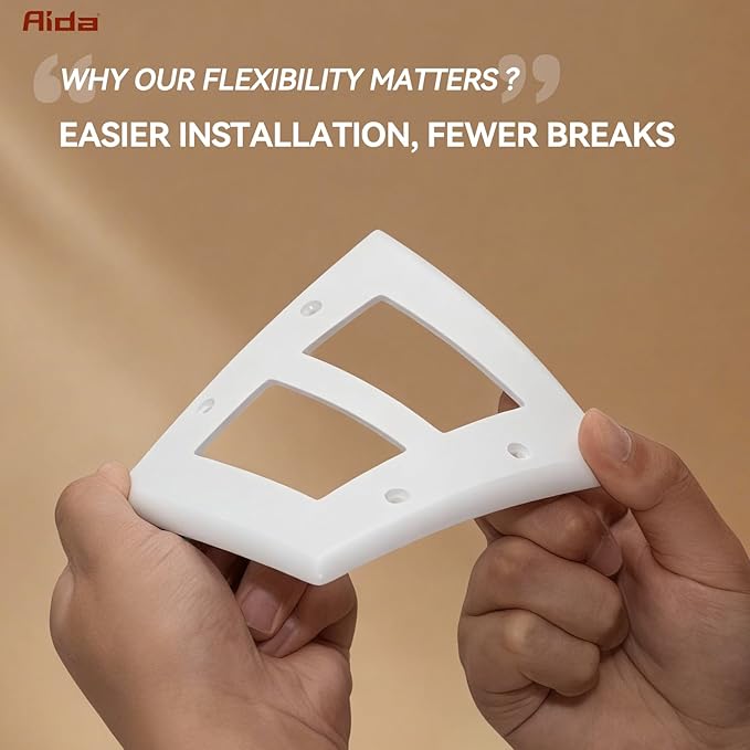 AIDA 2-Gang Decorative Wall Plates, 4.88" H x 4.94" L - Unbreakable Thermoplastic Faceplate Cover for Outlets and Switches, UL Listed - (10 Pack, Glossy White)