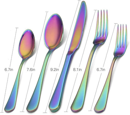 Rainbow Silverware Set, SHARECOOK 20-Piece Stainless Steel Flatware Set - Image 2
