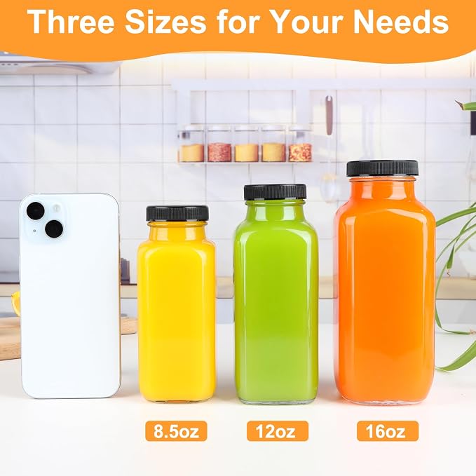 GUANENA 6 Pack Glass Drink Bottles, 12 OZ Vintage Square Water Bottles - Image 6