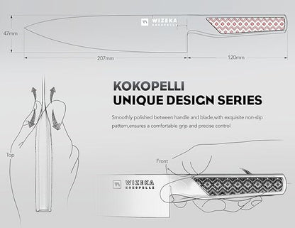 WIZEKA Chef Knife: 8 Inch: Extreme Sharp Kitchen Knife: Full Tang High Carbon Stainless Steel: Chef's knife with Ergonomic Handle with Unique Patterns,Kokopelli Series
